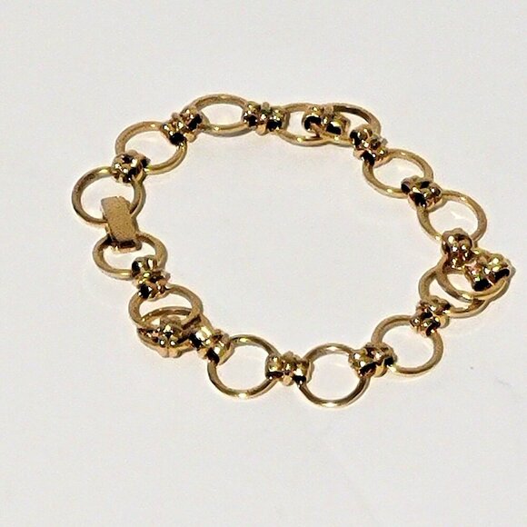 Chain Link Bracelet Shiny Gold Tone 7" - Picture 1 of 1